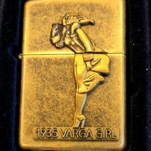 Sharp Antique Brass Varga Girl Windy Emblem ZIPPO LIGHTER